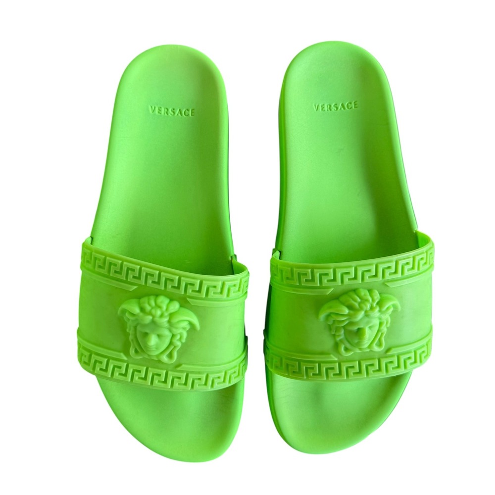 Versace Palazzo Medusa Slides Neon Green Rubber Sandals Mens 44 Italy